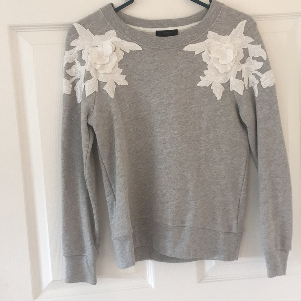 JCrew Grey Appliqué Floral Sweater